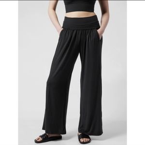 Athleta Studio Wide Leg Soft Modal Knit Mid Rise Yoga Pants Black